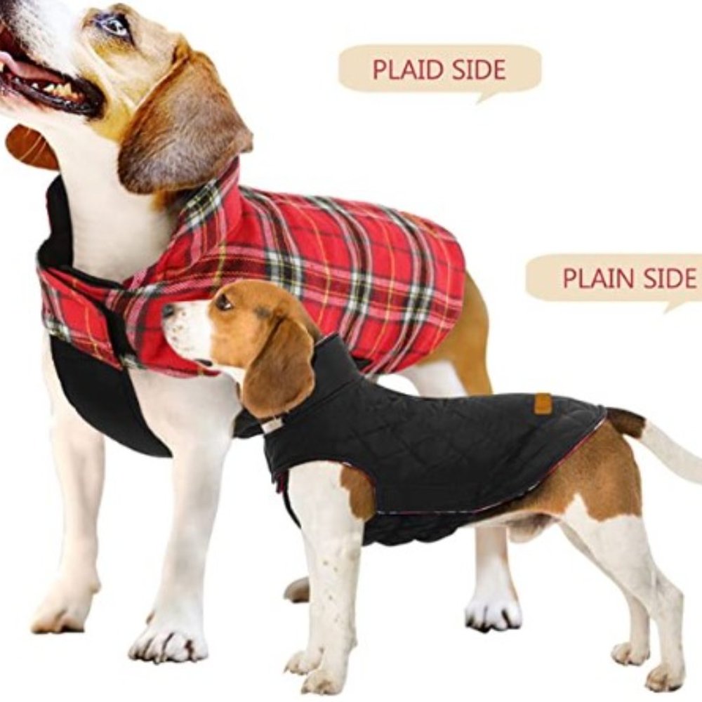 NWT-Kuoser Reversible Plaid Dog Coat-Red & Black-Small